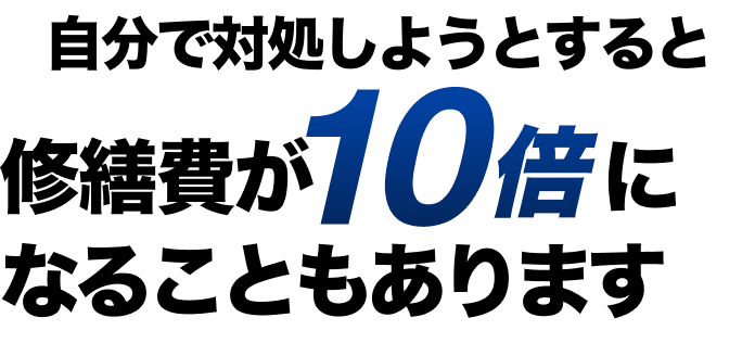 自分で対処しようとすると修繕費が10倍になることもあります